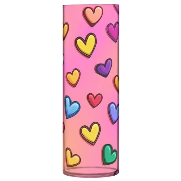 11.8 Inch Unbreakable Clear Plastic Vase Cylinder Flower Vase Shatterproof Wide Mouth Vase for Home Decor and Storage Rainbow Heart Seamless Print