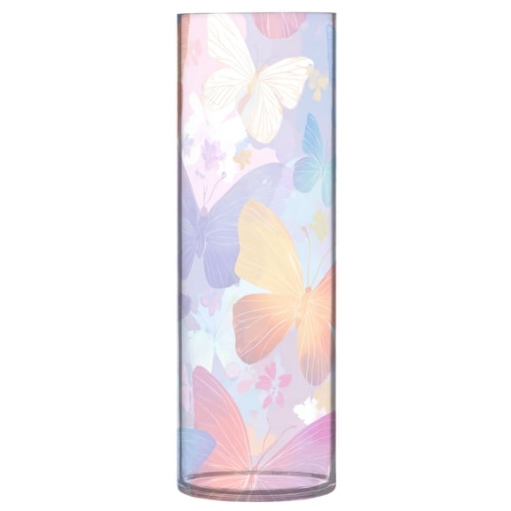 11.8 Inch Unbreakable Clear Plastic Vase Cylinder Flower Vase Shatterproof Wide Mouth Vase for Home Decor and Storage Rainbow Pastel Butterfly Dance