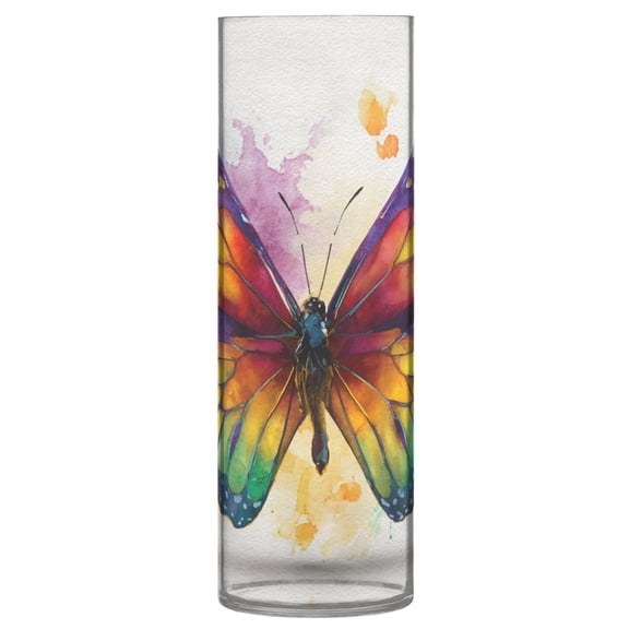 11.8 Inch Unbreakable Clear Plastic Vase Cylinder Flower Vase Shatterproof Wide Mouth Vase for Home Decor and Storage Rainbow Spectrum Butterfly