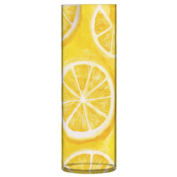 11.8 Inch Unbreakable Clear Plastic Vase Cylinder Flower Vase Shatterproof Wide Mouth Vase for Home Decor and Storage Retro Lemon Slice Pattern