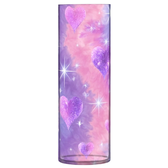11.8 Inch Unbreakable Clear Plastic Vase Cylinder Flower Vase Shatterproof Wide Mouth Vase for Home Decor and Storage Sparkle Purple Pink Heart Print