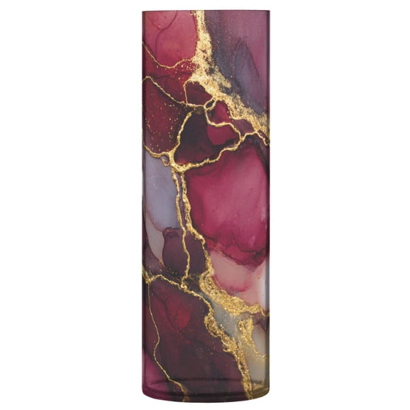 11.8 Inch Unbreakable Clear Plastic Vase Cylinder Flower Vase Shatterproof Wide Mouth Vase for Home Decor and Storage Wine-red Marble