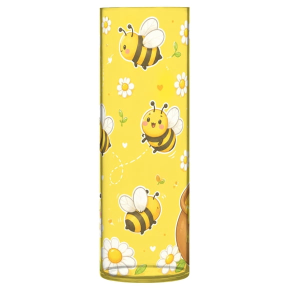 11.8 Inch Unbreakable Clear Plastic Vase Cylinder Flower Vase Shatterproof Wide Mouth Vase for Home Decor and Storage Yellow Honey Bee Daisy Print