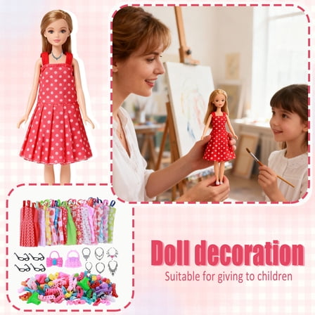 11.8 Inches Doll Clothes Fashion Outfit Dress Up Set, 32PCS Mix-and-Match Costume Clothes and Accessories for 12" Dolls