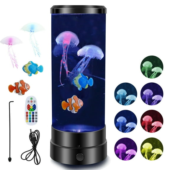 11.8 in LED Jellyfish Lamp,7 Colors Jellyfish Night Light Jellyfish Aquarium Lamp Realistic Jellyfish Tank Mood Lights Lava Lamp for Home Office Bedroom Living Room Sleep Relax