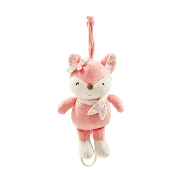 11.8" Pink Fox Hanging Baby Stroller Toy with Rattle, Infant Crib Sensory Wind Chime Plush, 1 Pc