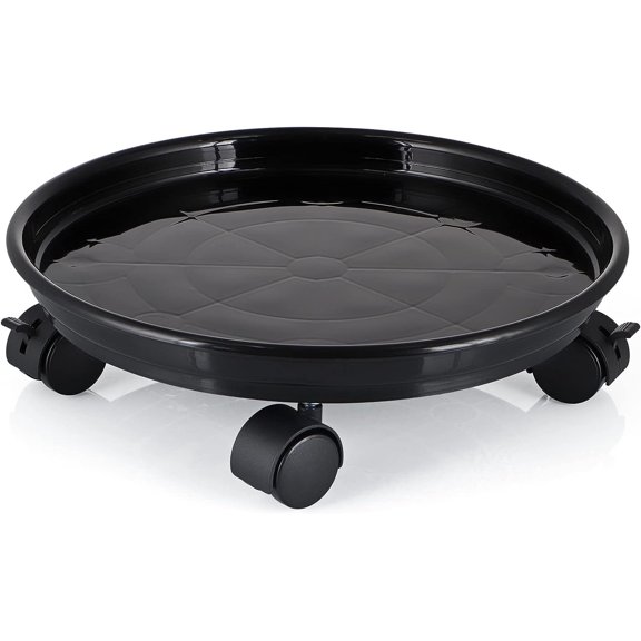 11.8" Plant Caddy, Plant Pallet with Brake Wheels, Moving Plant Pot Saucer, Plant Roller Dolly, for Indoor or Outdoor Heavy Duty Planter, Load Capacity 125 Lbs (Black)
