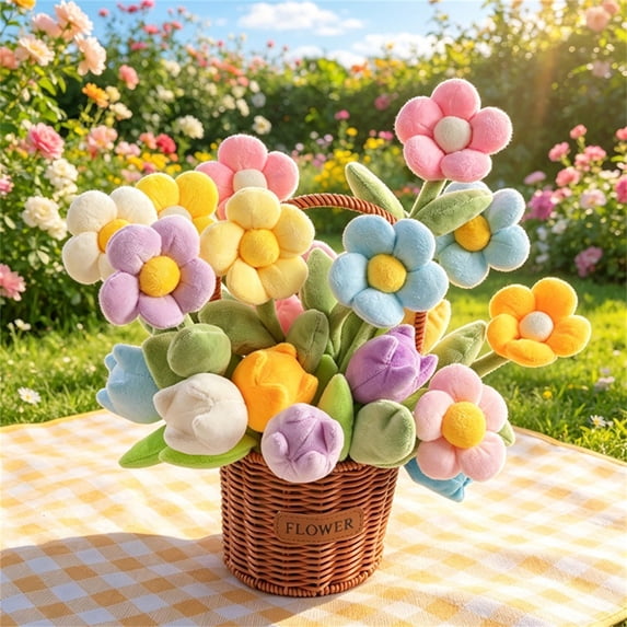 11.8" Plush Flowers, Handmade Plush Tulip Bouquet Colorful Artificial Flowers with Bendablewire Stems for Diy Floral Arrangements, Garden Decorations and Valentines Day Gifts for Home Decor , 1pcs A