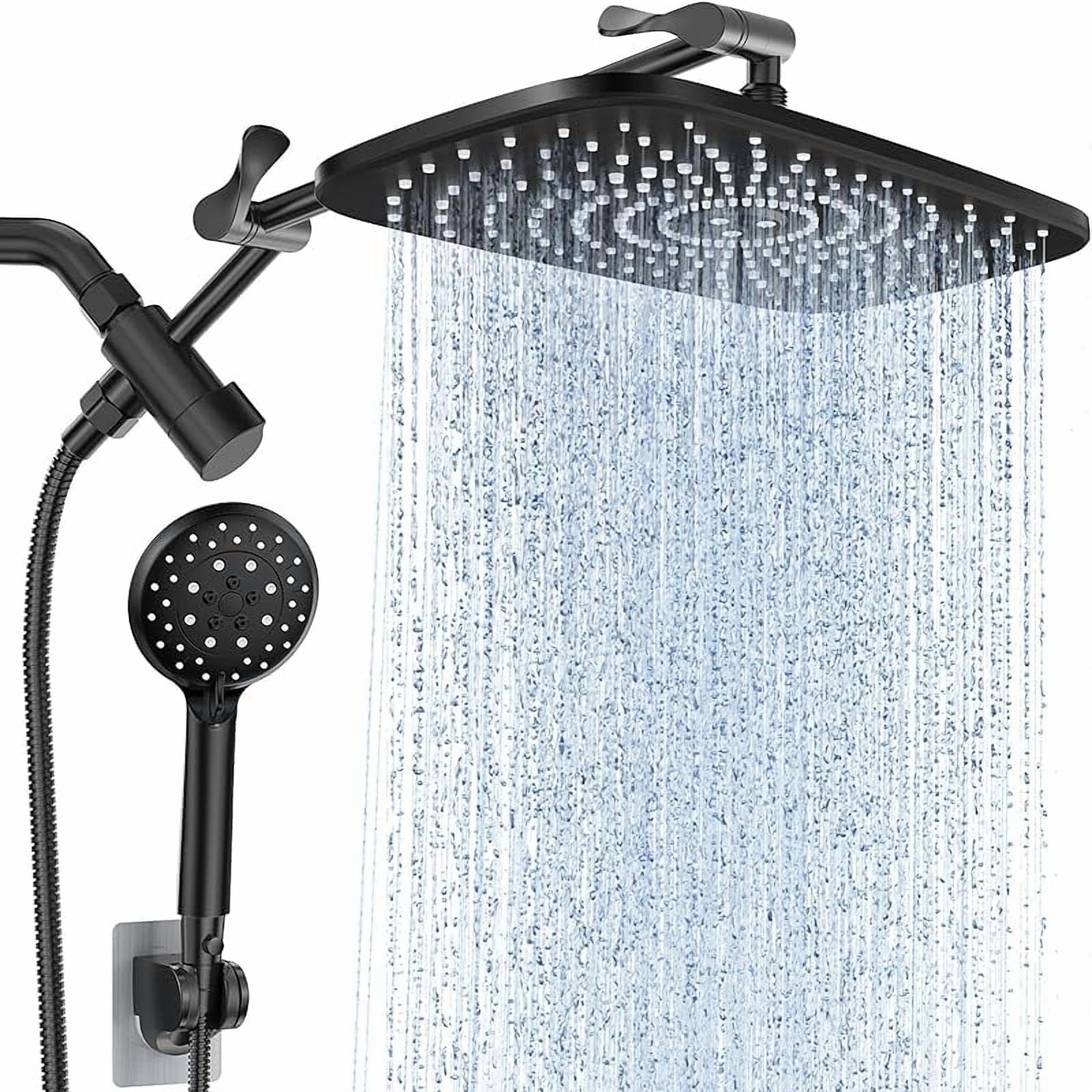 11.8'' Rain Black Shower Head with Handheld Spray Combo, Extension Arm ...