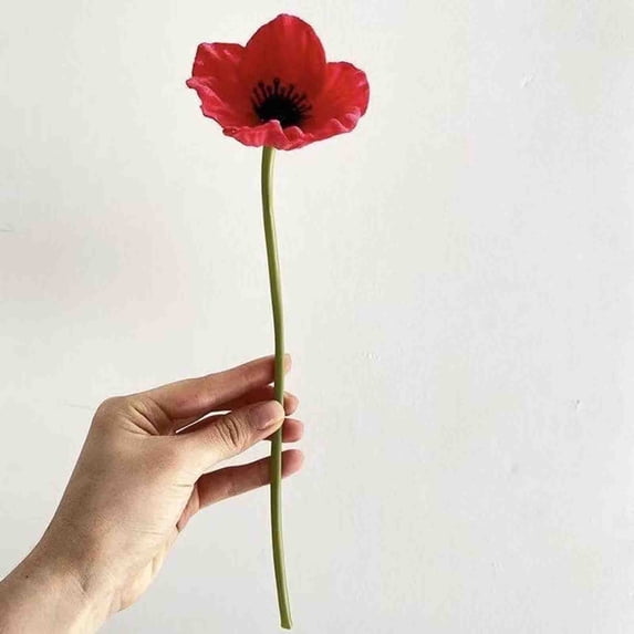 11.8" Real Touch Red Artificial Anemone Flower - PU Fake Poppy Stem for Home Vase, Wedding Bouquet, Table Centerpiece & Spring Decor