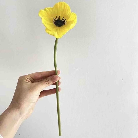 11.8" Real Touch Yellow Artificial Anemone Flower - PU Fake Poppy Stem for Home Vase, Wedding Bouquet, Table Centerpiece & Spring Decor