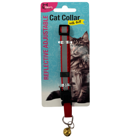11.8 in Reflective Adjustable Cat Collar with Bell, Comfortable, Secure, Sturdy Plastic Buckle, Enhances Visibility in Low Light, Helps Track Cat, Protect Wildlife, Red