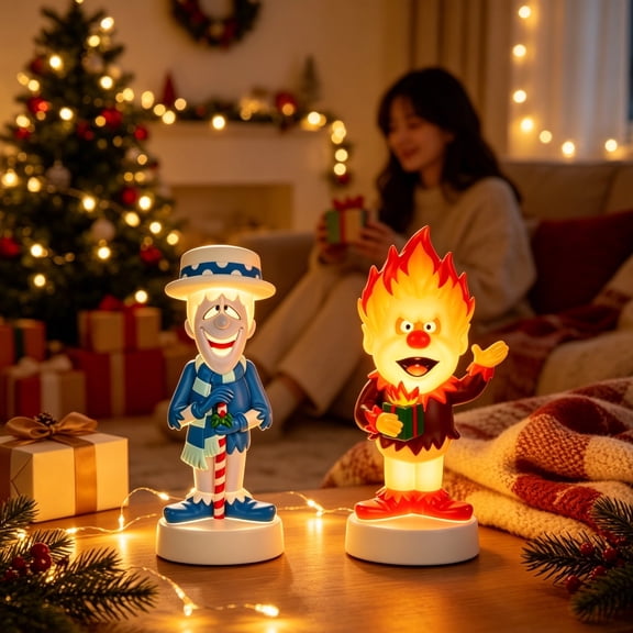 11.8" Snow Miser LED Lighted Blow Mold Set, 2026 New Heat Miser & Snow Miser Lights Up Figurine Porch Decor