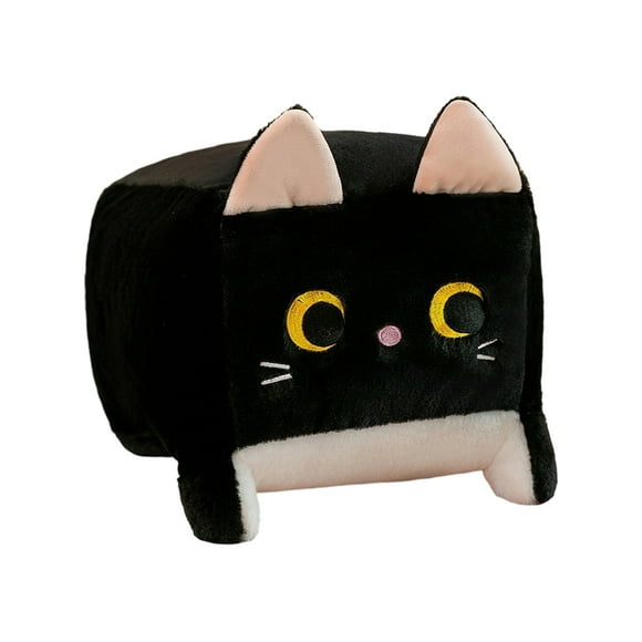 11.8" Square Cat Plush Toy – Cute Cube Cat Stuffed Animal, Soft Kawaii Plush Pillow, Funny Cartoon Cat Plush Decor & Christmas Gift (Black)