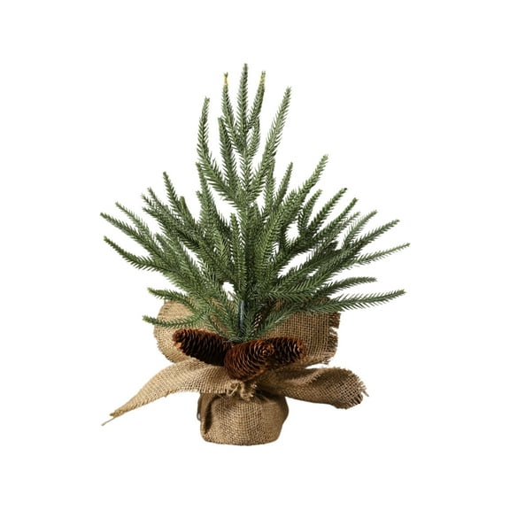 11.8" Tabletop Christmas Tree with Red Berries Pine Cone and Burlaps Base, Artificial Mini Christmas Tree for Home, Office, Or Desktop Holiday Decor