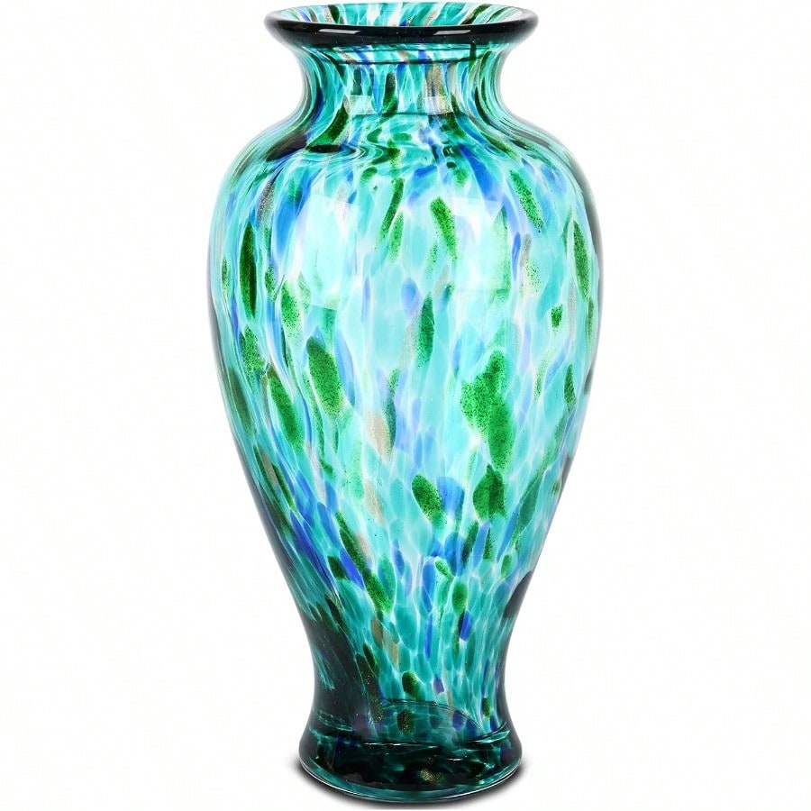 11 8 Tall Turquoise Glass Vase Beautiful Hand Blown Glass Vase Modern 11 8 Tall Turquoise Glass Vase Beautiful Hand Blown Glass Vase Modern