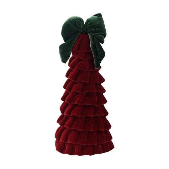 11.8" Velvet Bow Mini Christmas Tree – Small Fabric Tabletop Xmas Tree Holiday Decor with Burgundy Bow, for Holiday Christmas Party Tabletop Decor (Red)
