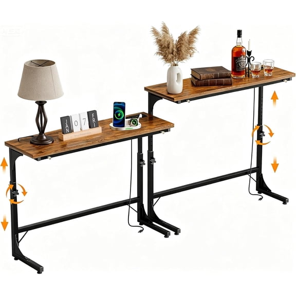 11.8" W *78.8" L Narrow Console Table with Adjustable(23"-31") Behind Sofa Couch with  Station, Long Entryway Side Display Table for Hallway Foyer Bedroom Living Room Rustic Brown