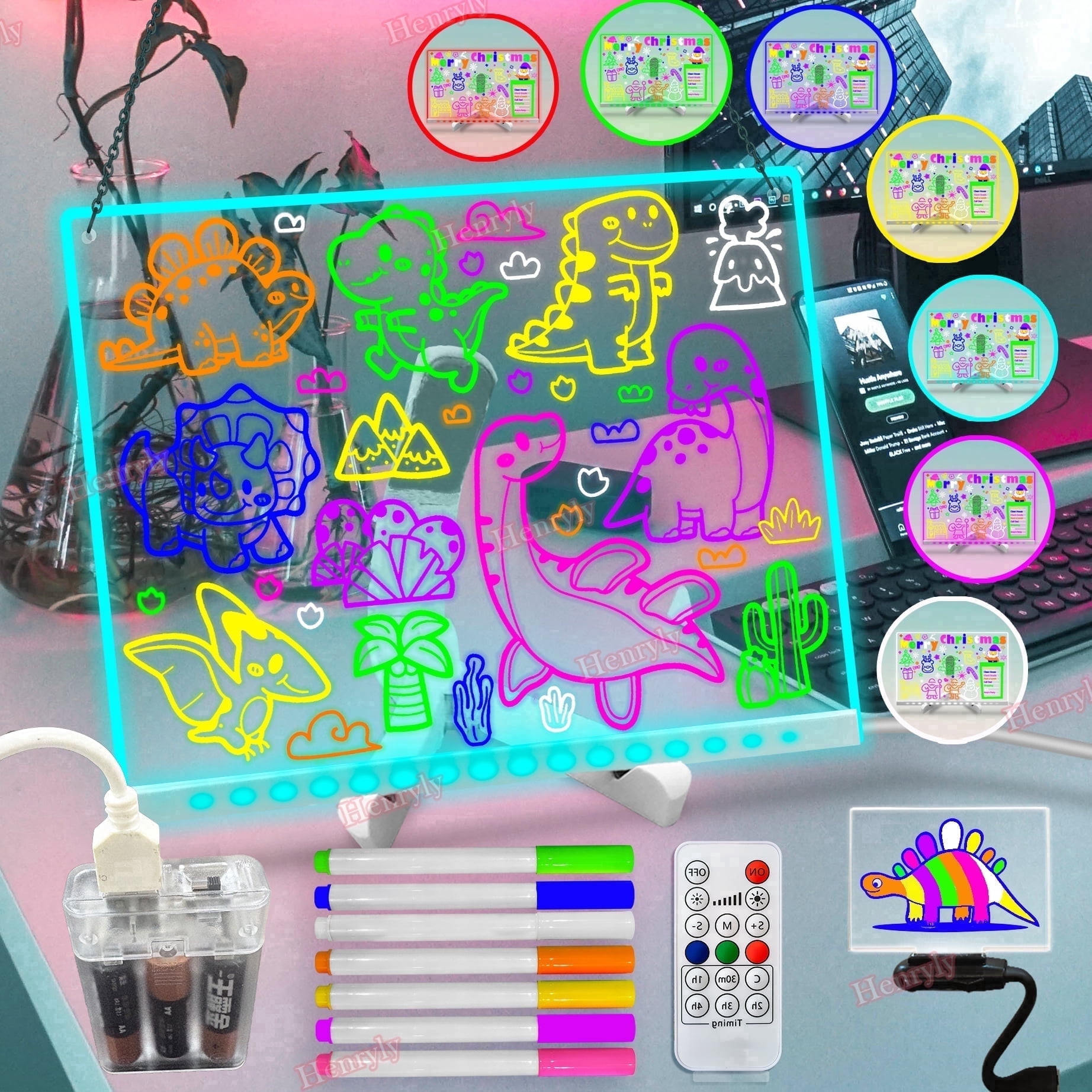11.8 X 7.9 Inchs 7 Colors Change Acrylic Dry Erase Board, Light up LED Note Board To Do List Desktop Clear Memo Note Board with Remote Control, Glowing Letter Message Drawing Menu Boards