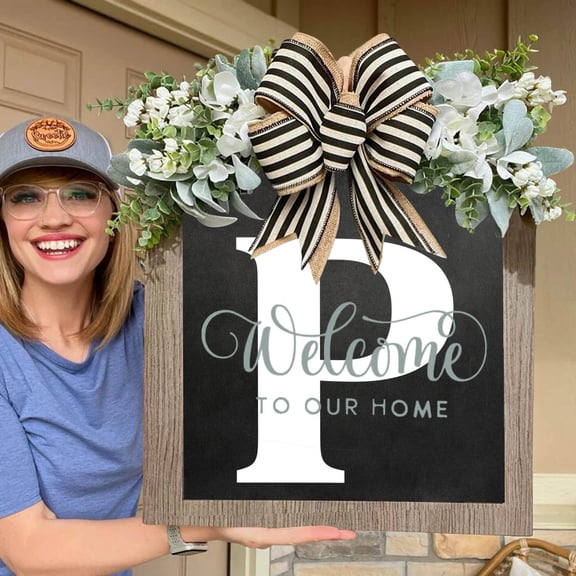 11.8"X11.8" Personalized Last Name Welcome Sign, Door Wreaths For Front Door Outside, Spring Wreath For Front Door Decor, Farmhouse New Home Gifts For Home (P) Home Decor