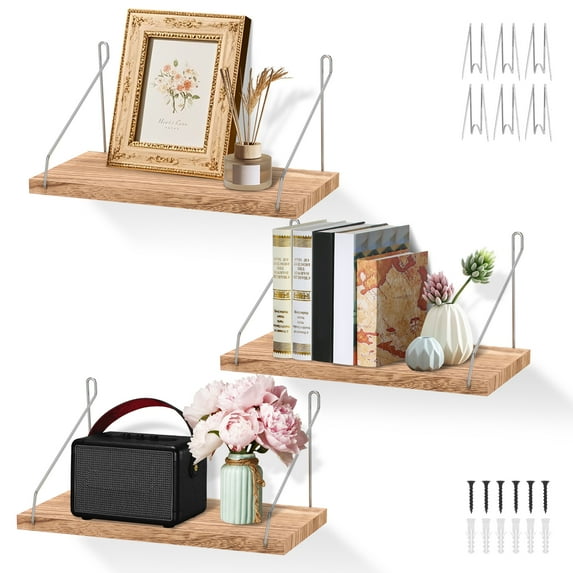 11.8 inch 3 Pack Wood Floating Shelves Hanging Float Shelf for Bathroom Bedroom Living Room Kitchen Wall Mounted Decorative Shelves 11.8 x 6 Inch Set of 3
