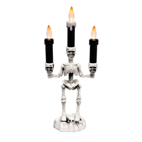 11.8 inch Halloween Skeleton Candle Holder, Skull Base LED Flameless Candle Lamp, Spooky Atmosphere Light for Tabletop Scene Decoration Display