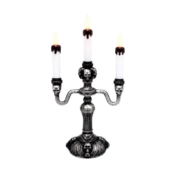 11.8 inch Halloween Skeleton Candle Holder, Skull Base LED Flameless Candle Lamp, Spooky Atmosphere Light for Tabletop Scene Decoration Display