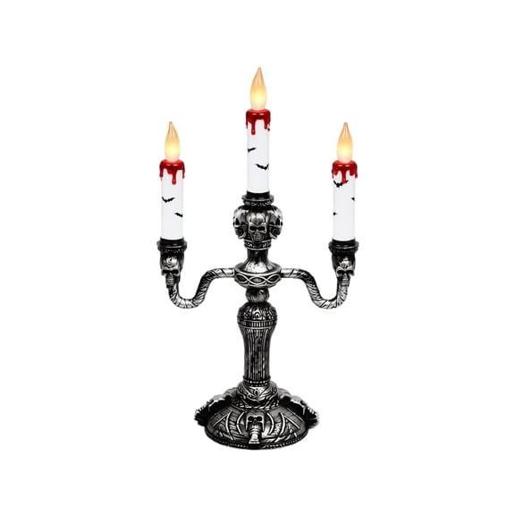 11.8 inch Halloween Skeleton Candle Holder, Skull Base LED Flameless Candle Lamp, Spooky Atmosphere Light for Tabletop Scene Decoration Display