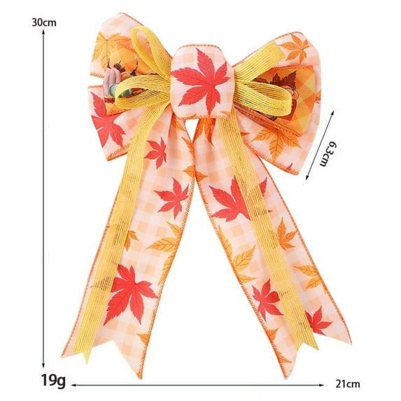 11.8 inch Large Fall Bows for Wreath, Thanksgiving Pumpkin Wreath Bows Orange Stripe Maple Leaf Bows for Front Door, Farmhouse Ornament Burlap Tree Topper Bows for Autumn Harvest Outdoor Decoration