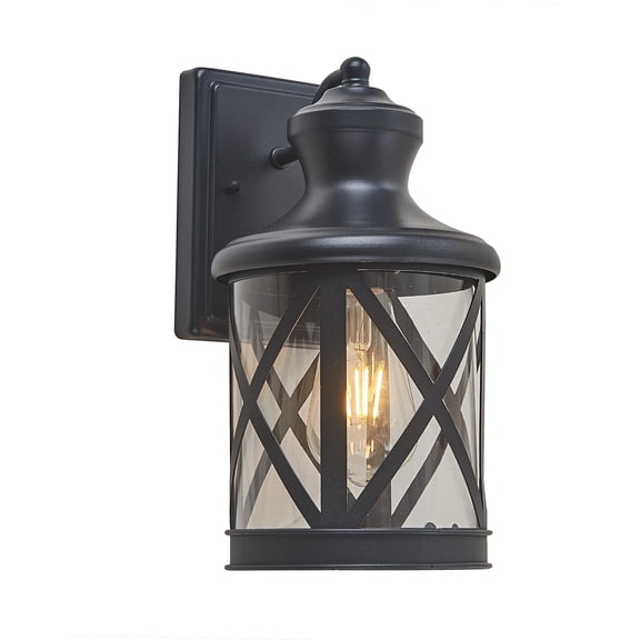 11.8-inch Outdoor Wal light Fixture, Modern Wall lantern with  Glass Lampshade, E26 Base, Waterproof Wall Mounted lamp for Patio, Entryway, Garage (Black, Modern Industrial Rustic Style