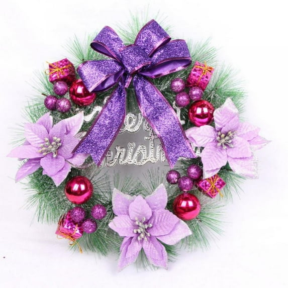 11.8 inch Poinsettia Christmas Wreath,Artificial Xmas Pine Needle Christmas Ball Wreath for Front Door Outside Xmas Wreath with Glitter Christmas Decorations for Window Indoor Outdoor