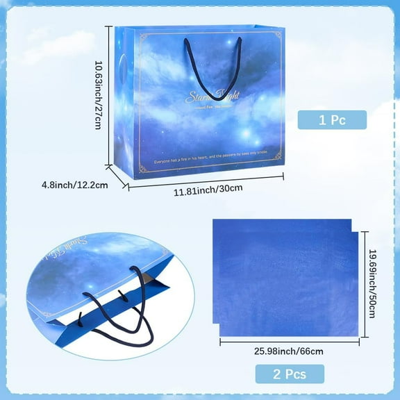 11.8 x 10.6 Inch Starry Night Gift Bag Party Favor Bags with Handles Wrapping Paper Royal Blue Cloud Star Sky Pattern Gift Wrap Box for Men Women Anniversary Birthday Wedding Party Supplies