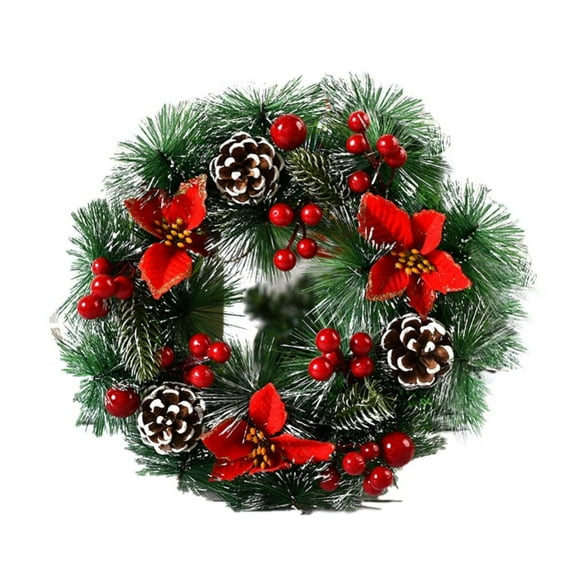11.8 x 11.8 Inch Christmas Wreath,Pre Lit Artificial Christmas Wreath Decorated with Pine Cones Christmas Door Wreath Wall Hanging Sign for Front Door Outside Thanksgiving Christmas Decoration Props