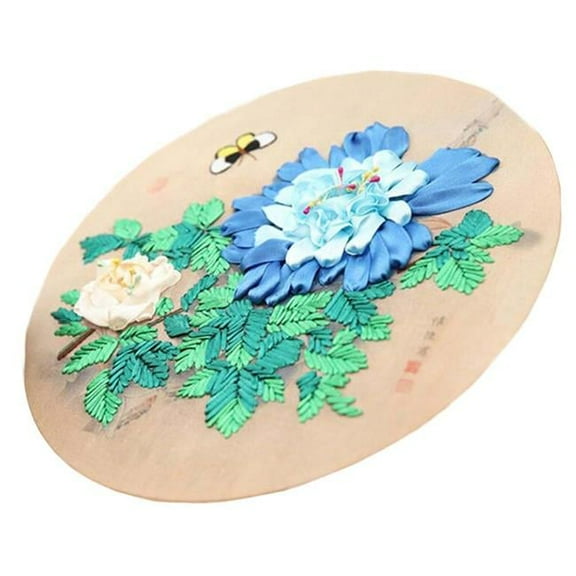 11.8 x 11.8 in. Ribbon Embroidery Cross Stitch Kit for Beginner DIY Art Craft Decoration, Blue Peony