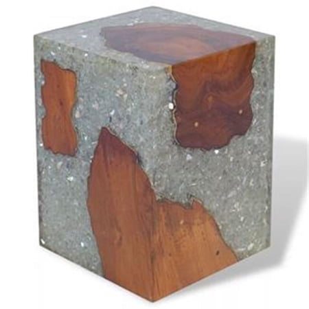 11.8 x 11.8 x 15.7 in. Stool Teak Resin Side Table, Multi Color