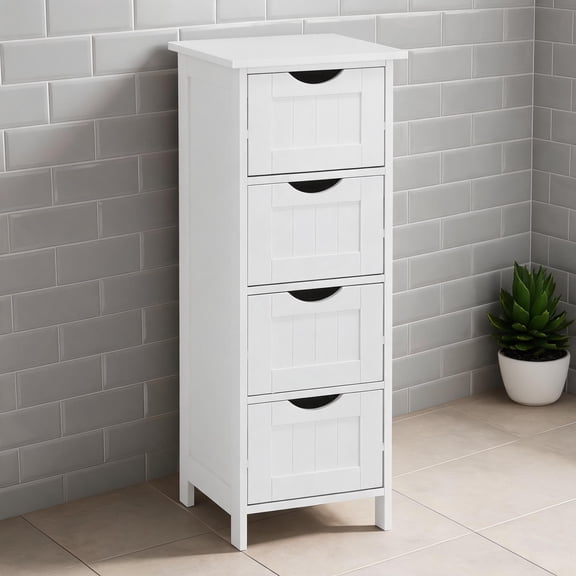 11.8 x 11.8 x 32.3 Inch Freestanding Bathroom Storage Cabinet with 2 Drawers, Louvered Door, Classic White MDF