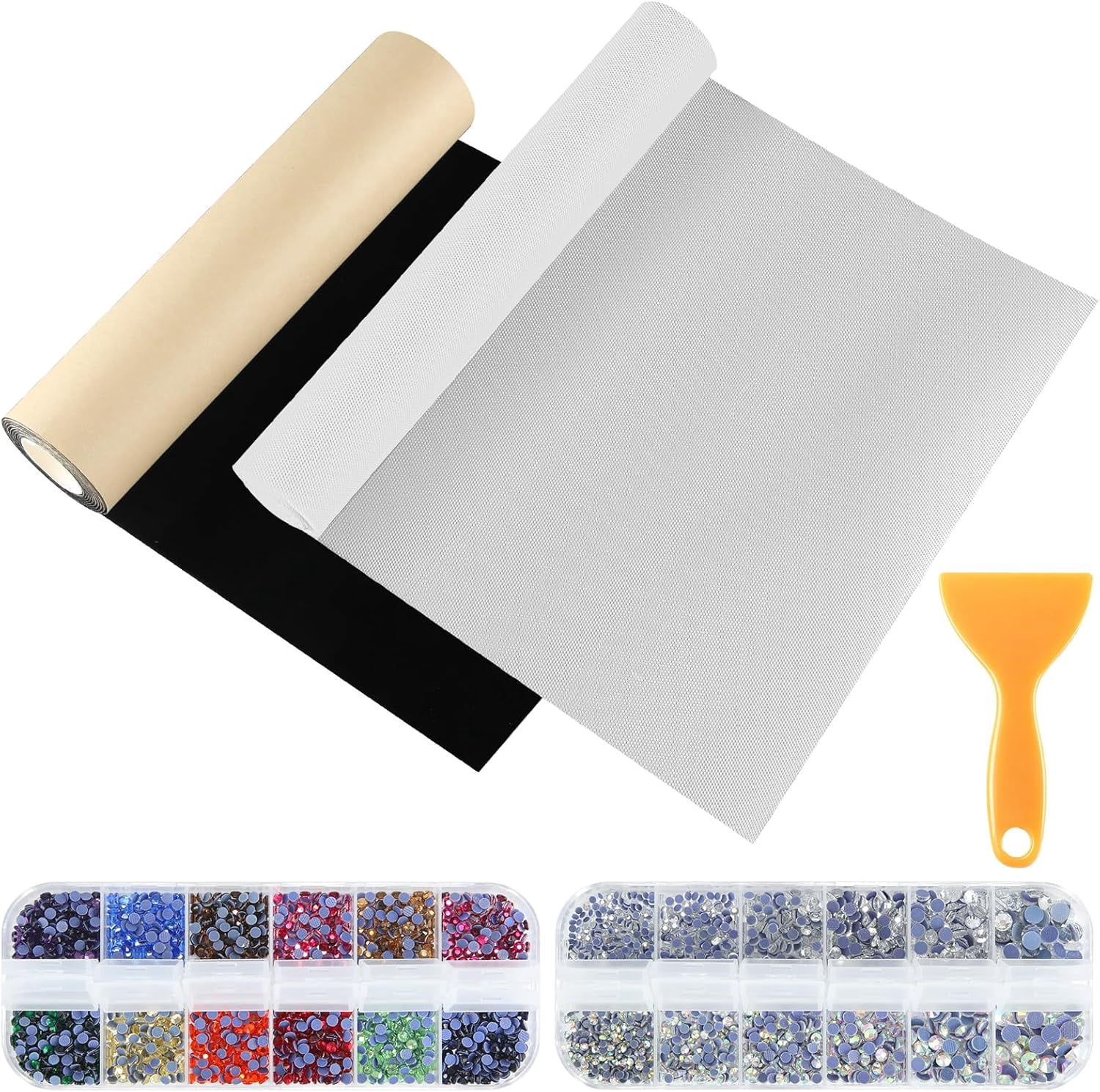 11.8'' x 2 Yard Flock Rhinestone Kit Includes 14 Colors Hotfix Rhinestones Black Self Adhesive Flocking Template Material Flock Squeegee for Heat Transfer Crafts