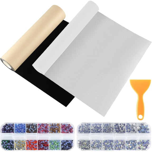 11.8'' x 2 Yard Flock Rhinestone Kit Includes 14 Colors Hotfix Rhinestones Black Self Adhesive Flocking Template Material Flock Squeegee for Heat Transfer Crafts