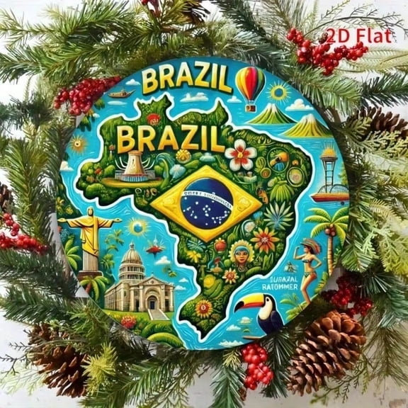 HELLOYOUNG Brazilian Metal Wall Art, 2D Flat Christ Statue and Rainforest Map Painting for Living Room Bedroom Decor, Modern Nature Artwork, Large Wall Decor for Home