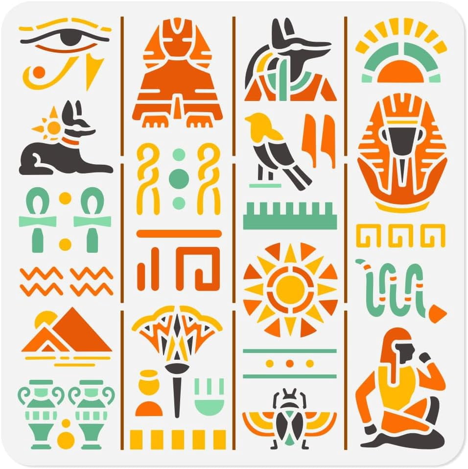 11.8"x11.8" Egyptian Wall Stencil Templates Egyptian Hieroglyphs ...