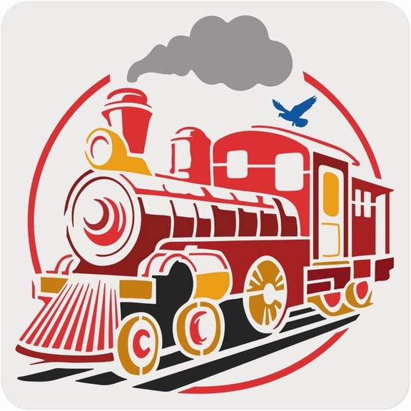11.8"x11.8" Old Steam Train Wall Stencil Templates Steam Engine Reusable Plastic Stencils for Painting on Wood Floor Tile Fabric Glass Furniture DIY Home Decor Template