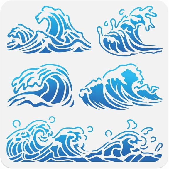 11.8"x11.8" Sea Wave Wall Stencil Templates Summer Ocean Wave Reusable Plastic Stencils for Painting on Wood Floor Tile Fabric Glass Furniture DIY Home Decor Template