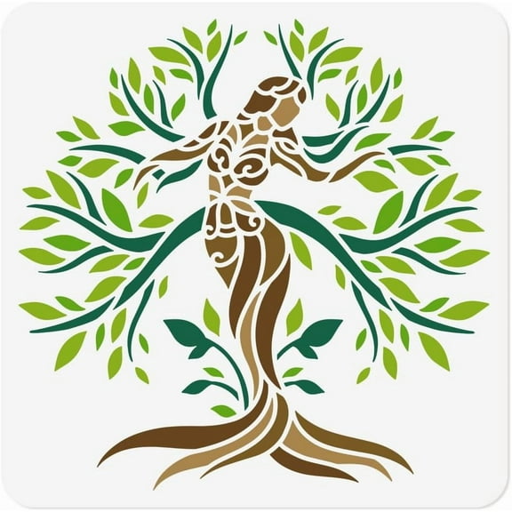 11.8"x11.8" Tree of Life Wall Stencil Templates Mandala Woman Tree Reusable Plastic Stencils for DIY Making
