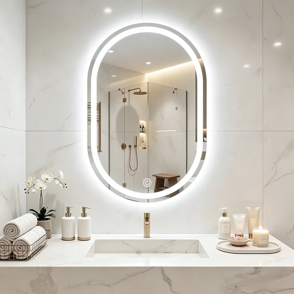 Oval LED Backlit Bathroom Vanity Mirror 11.8"x21.6", 3 Color Dimmable Light, Anti-Fog CRI90 Shatterproof Tempered Frameless Glass