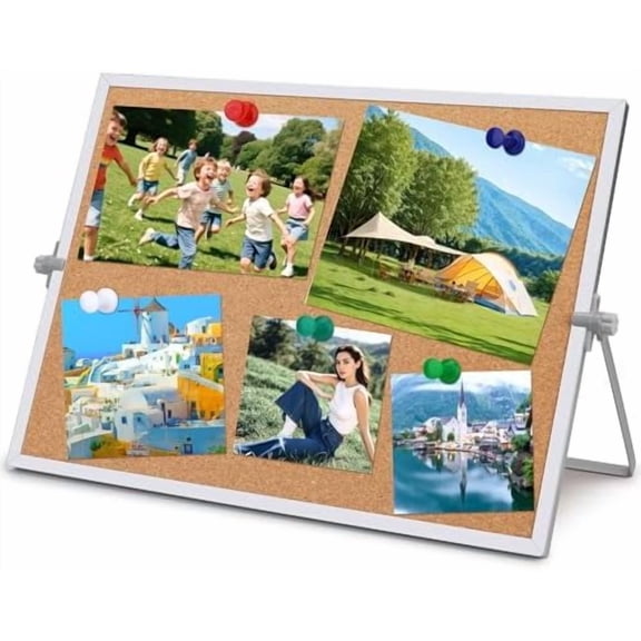 11.81"×15.74" Cork Board Bulletin Board, Double Sided Pin Board with Silver Aluminum Border, Desktop Small Cork Board with Stand Suitable for Home, Office, Desk Message Board or Picture Board