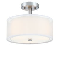 11.81" 3-Light Modern Brushed Nickle Semi Flush Mount Ceiling Light Fixture with Fabric Shade for Bedroom, Living Room, Dining Room, Kitchen, Hallway, E26