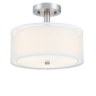 11.81" 3-Light Modern Brushed Nickle Semi Flush Mount Ceiling Light Fixture with Fabric Shade for Bedroom, Living Room, Dining Room, Kitchen, Hallway, E26