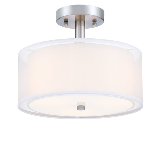 11.81" 3-Light Modern Brushed Nickle Semi Flush Mount Ceiling Light Fixture with Fabric Shade for Bedroom, Living Room, Dining Room, Kitchen, Hallway, E26