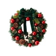 thumbnail image 1 of 11.81" Christmas Wreath with Green Velvet Bow, Red Baubles & Pinecones, Pre-Decorated Artificial Pine Wreath with White Reindeer for Front Door Wall Decor, 1 of 9