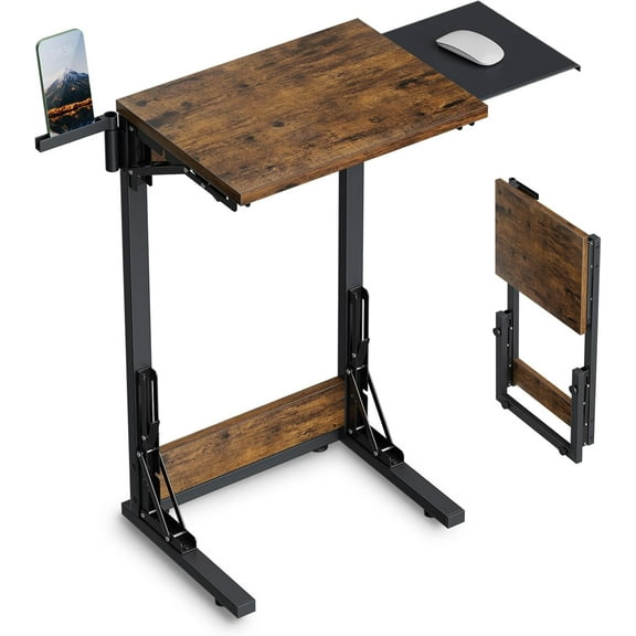 11.81" D x 15.75" W TV Tray Table, Foldable Laptop Table with Mouse Tray for Couch, Portable Laptop Desk, Sofa Side Desk for Living Room, Bedroom, Rustic Brown